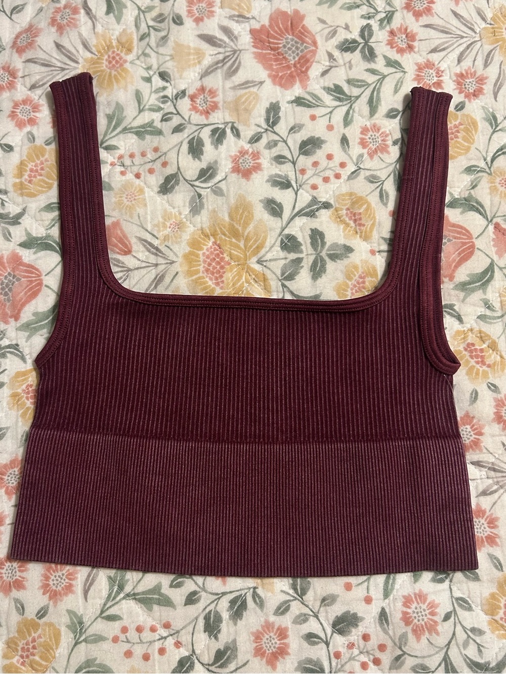 Better Be Ribbed Square Neck Cropped Bra Top- Deep Burgundy NWT!!